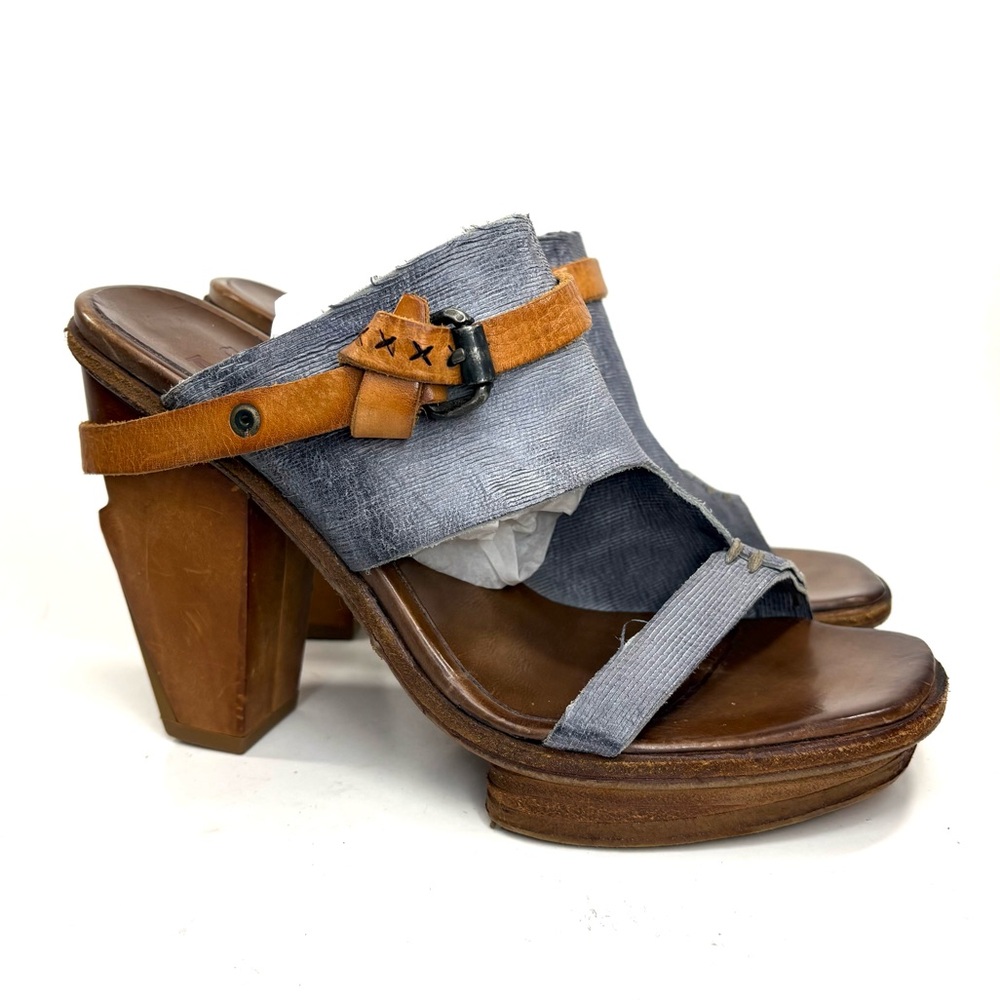 A.S.98 Blue + Tan Leather Heeled Sandals | 40 - Picture 9 of 9